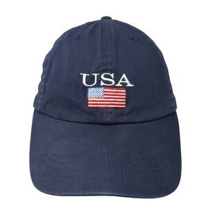 USA Flag Slideback Hat Blue One Size Adjustable Embroidered Patriotic LA Hearts